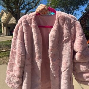 Women's Pink Faux Fur Teddy Coat with Hood